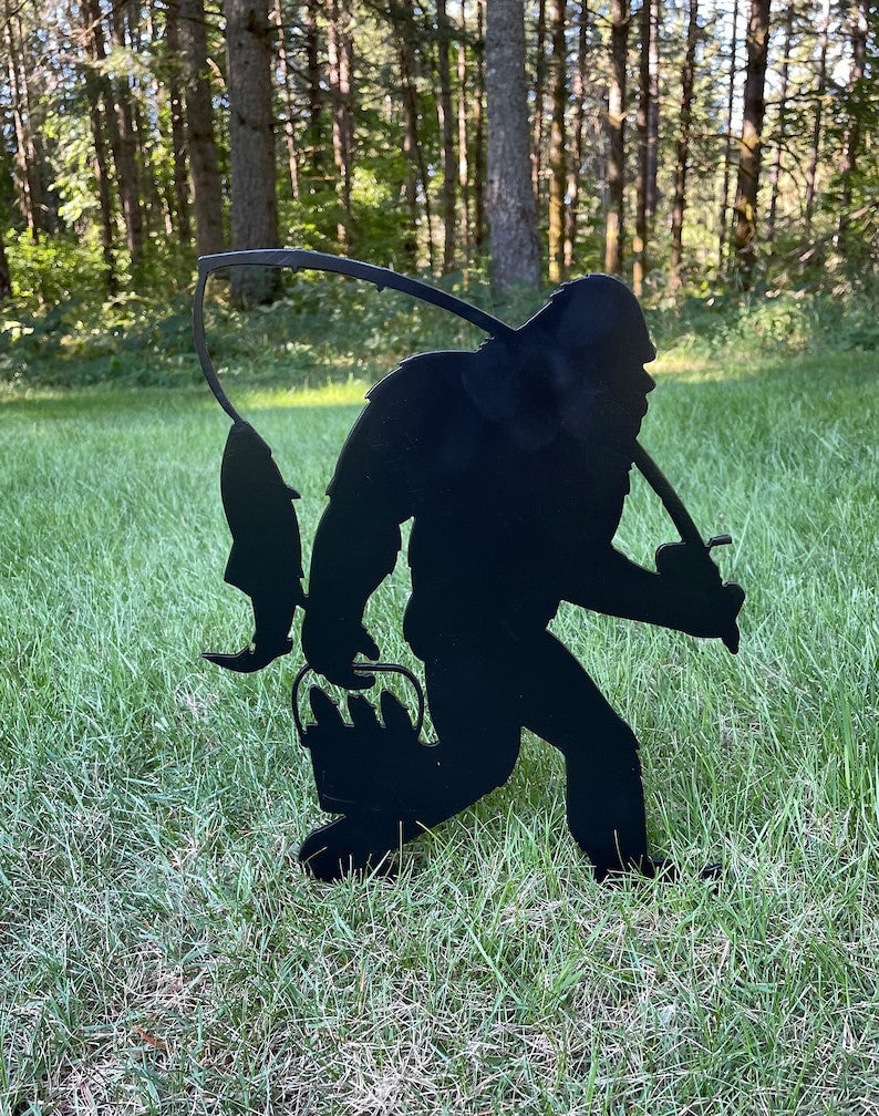 Big Foot Fishing Sasquatch Garden Stake Fishing Decor Garden Art Backyard Decor Sasquatch Sign