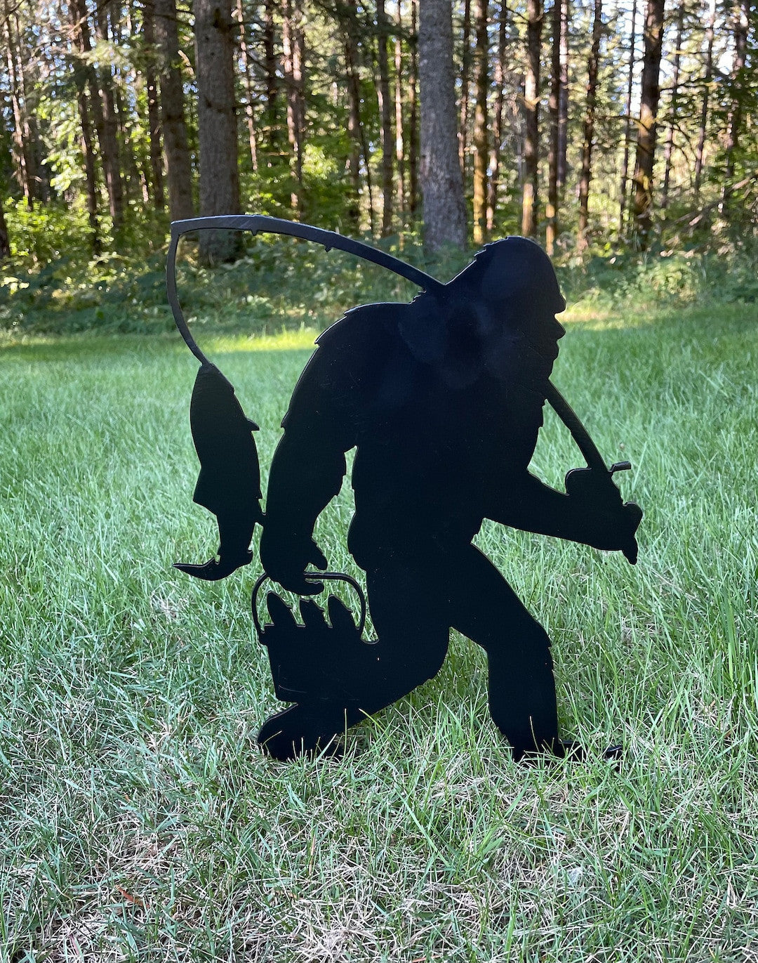 Big Foot Fishing Sasquatch Garden Stake Fishing Decor Garden Art Backyard Decor Sasquatch Sign
