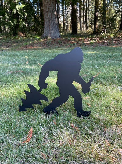 Big Foot Christmas Tree Hunting Sasquatch Garden Stake Fishing Decor Garden Art Backyard Decor Sasquatch Sign