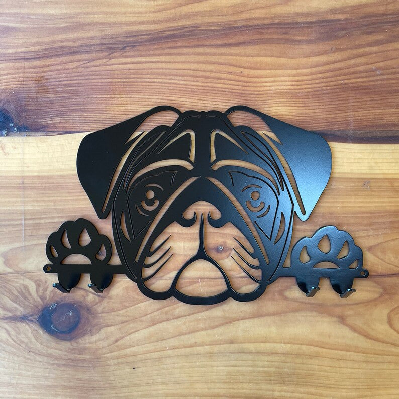 Peeking Pug Dog Leash holder, Powder Coated Black, Key holder cute puppy