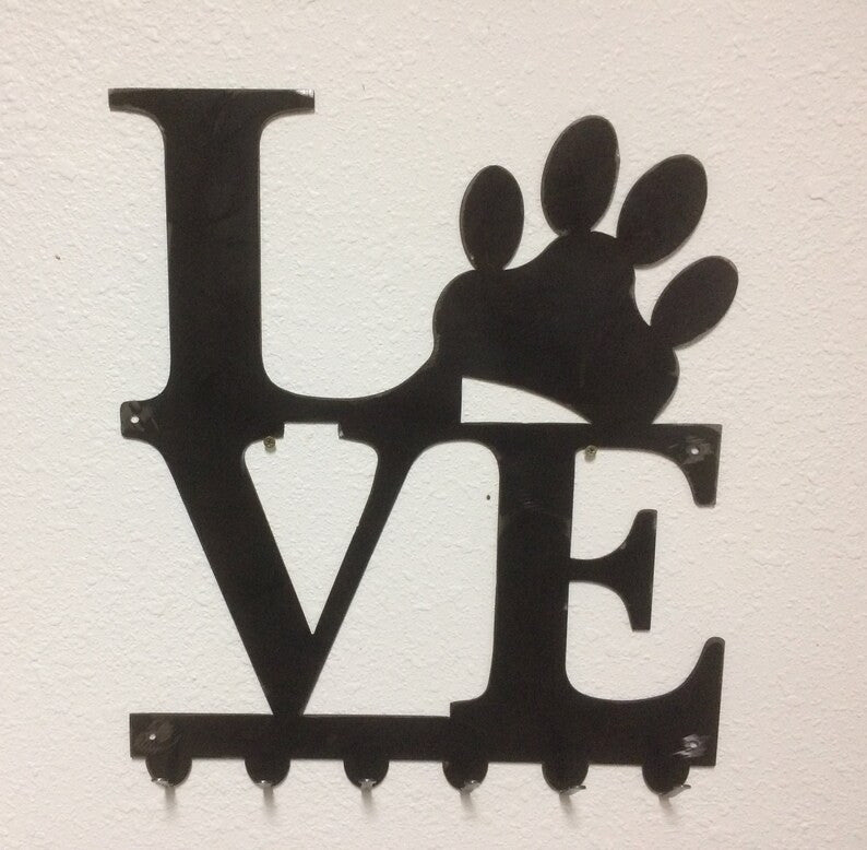 Dog Leash holder Key holder Love Dog Paw Metal Art Wall Art