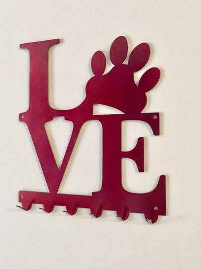 Dog Leash holder Key holder Love Dog Paw Metal Art Wall Art