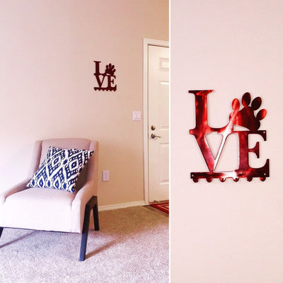 Dog Leash holder Key holder Love Dog Paw Metal Art Wall Art
