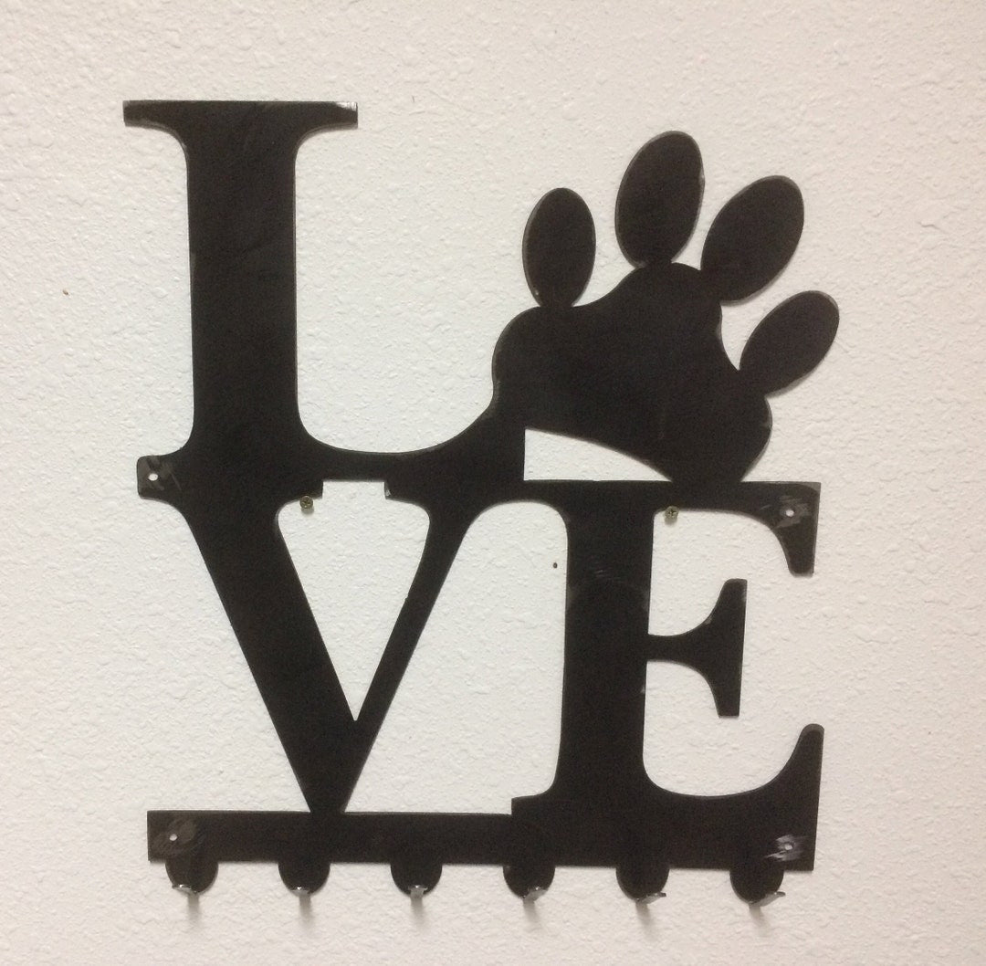 Dog Leash holder Key holder Love Dog Paw Metal Art Wall Art