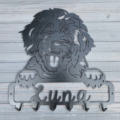 Happy Goldendoodle Dog Leash Holder, Key Holder