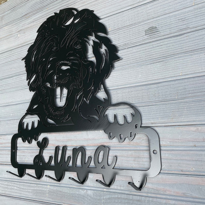 Happy Goldendoodle Dog Leash Holder, Key Holder