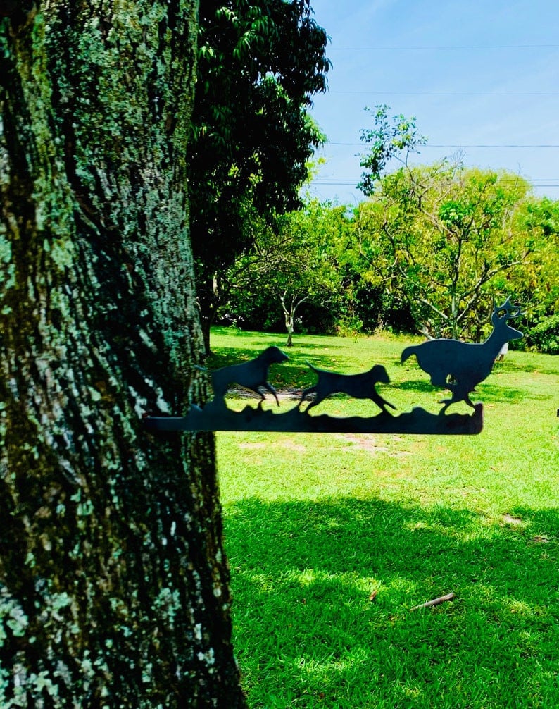 Metal Dogs Chasing Deer Rustic Metal Dogs Birthday Gift Rustic Metal Art Garden Decor Unique Hunters Gift