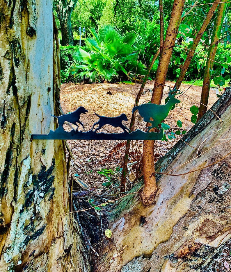 Metal Dogs Chasing Deer Rustic Metal Dogs Birthday Gift Rustic Metal Art Garden Decor Unique Hunters Gift