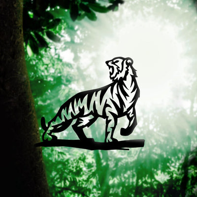 Metal See Me Roar Tiger Silhouette, USA Steel Sign Cutout, Rustic Outdoor Home & Garden Decor, Hammer Stake, Housewarming Gift