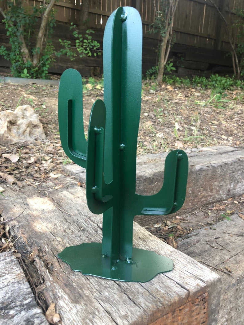 Metal 3D Cactus Painted Garden Desk Decor Western Desert Plasma Cut Art