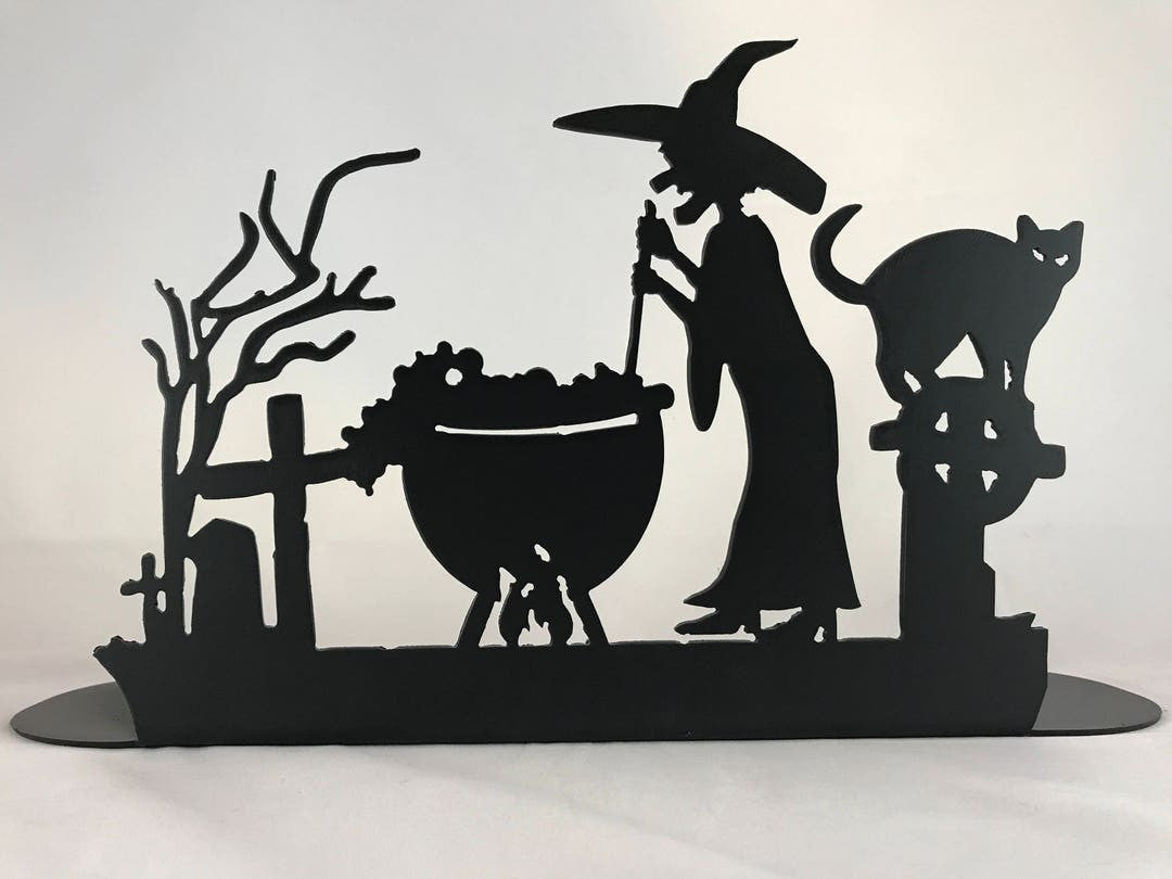 Halloween Witch and Cauldron Tea Light Holder Metal Art