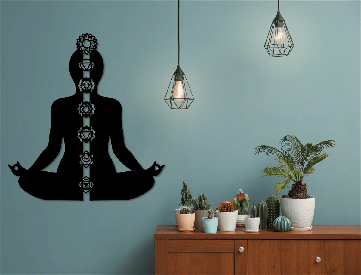 Chakra Meditation Metal Wall Art - Yoga Studio Decor Cut Metal Sign Wall Metal Art