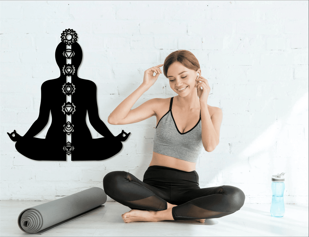 Chakra Meditation Metal Wall Art - Yoga Studio Decor Cut Metal Sign Wall Metal Art