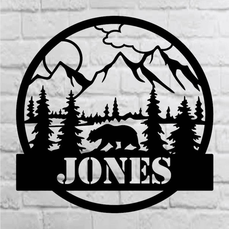 Custom Bear Sign Personalized Metal Last Name Signs Christmas Gifts Personalized Gifts Address Sign Door Hanger