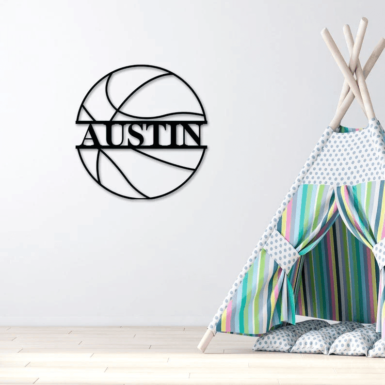 Custom Basketball Monogram Kids Sports Wall Decor Custom Metal Art Metal Wall Art Last Name Sign Family Name