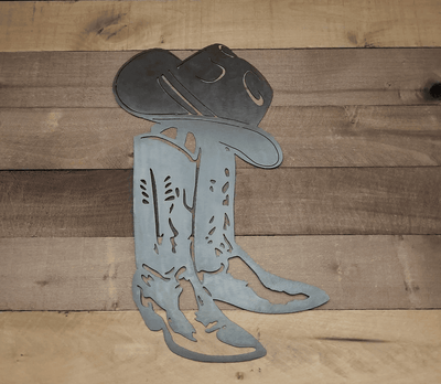 Cowboy Boots And Hat Metal Sign Western Decor Cowboy Art Farm Sign Metal Cutout Rustic Decor Barn Sign Father's Day Gift