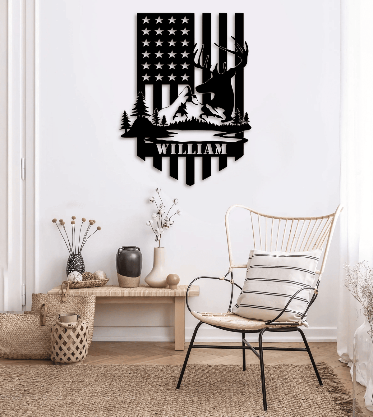 Dear Hunting Metal Wall Art American Flag Metal Sign Mountain Sign Deer Sign Hunting Sign Hunter Gift Metal Name Sign