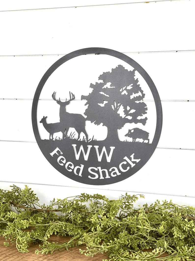 Deer And Hog Ranch Family Name Sign Outdoor Deer Scene Metal Art Personalized Hunting Sign Hog Hunting Sign