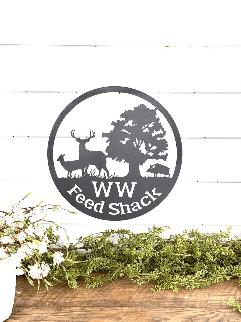 Deer And Hog Ranch Family Name Sign Outdoor Deer Scene Metal Art Personalized Hunting Sign Hog Hunting Sign