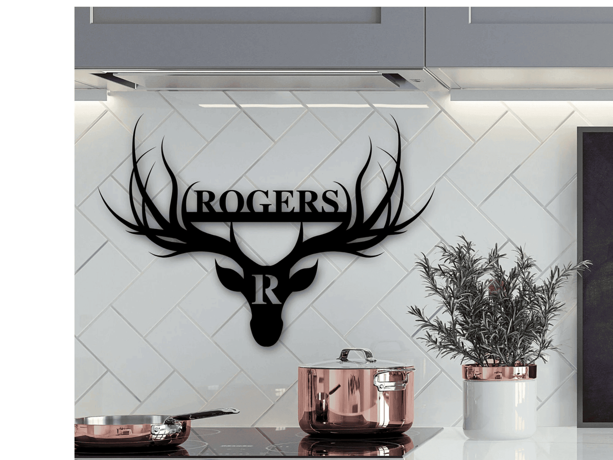 Deer Last Name Sign Metal Deer Sign Antler Wall Sign Hunting Present Man Gift Deer Family Name Sign Hunter Valentines