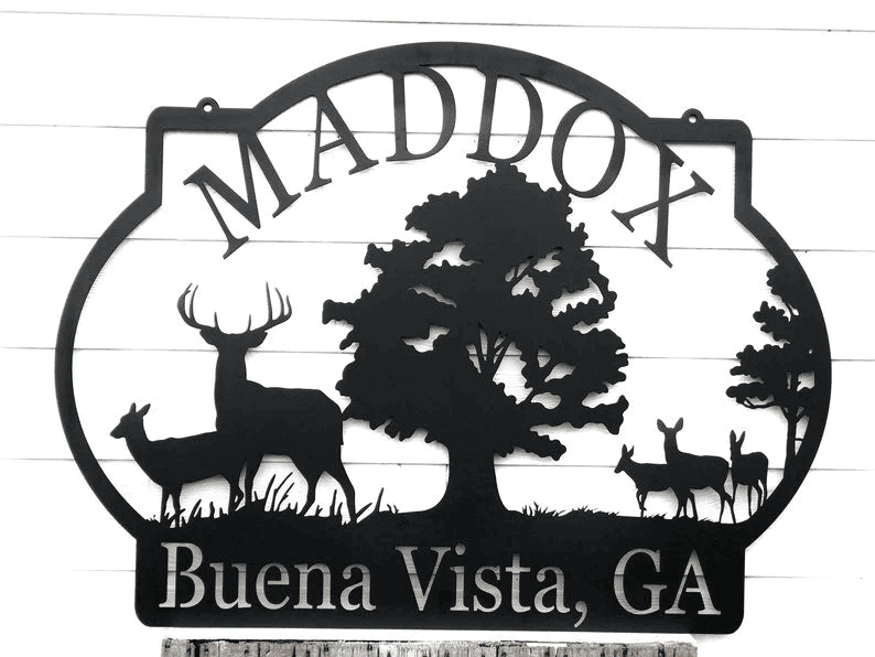 Deer Ranch Family Name Sign Outdoor Deer Scene Metal Art Personalized Hunting Sign Deer Address Sign Hunting Lodge