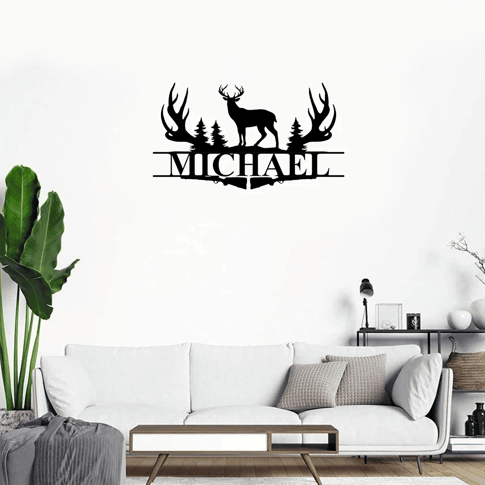 Deer Antler Name Sign Hunting Personalized Family Name Metal Sign Wedding Gift Metal Monogram Sign Perso