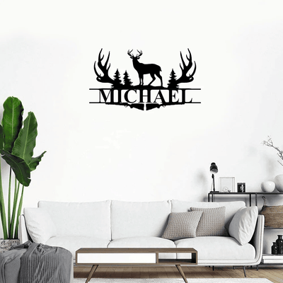 Deer Antler Name Sign Hunting Personalized Family Name Metal Sign Wedding Gift Metal Monogram Sign Perso