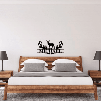 Deer Antler Name Sign Hunting Personalized Family Name Metal Sign Wedding Gift Metal Monogram Sign Perso