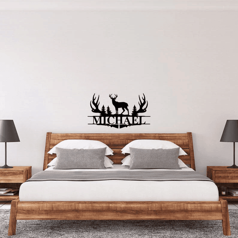 Deer Antler Name Sign Hunting Personalized Family Name Metal Sign Wedding Gift Metal Monogram Sign Perso