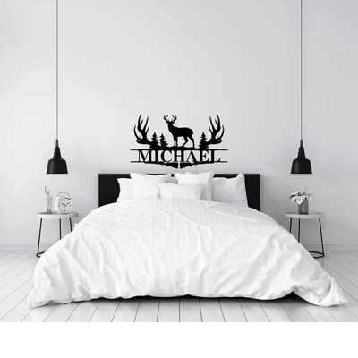 Deer Antler Name Sign Hunting Personalized Family Name Metal Sign Wedding Gift Metal Monogram Sign Perso