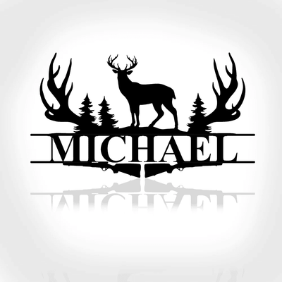 Deer Antler Name Sign Hunting Personalized Family Name Metal Sign Wedding Gift Metal Monogram Sign Perso
