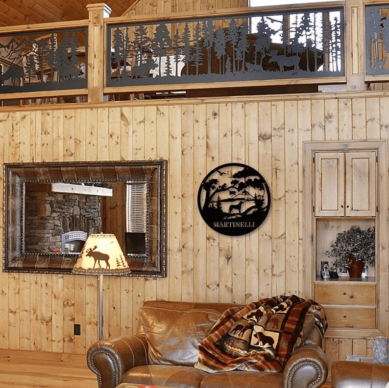 Dog In Mountains Cabin Metal Sign Personalized Metal Wall Sign With Name Customized Cabin Sign Outdoors Lover Hunting
