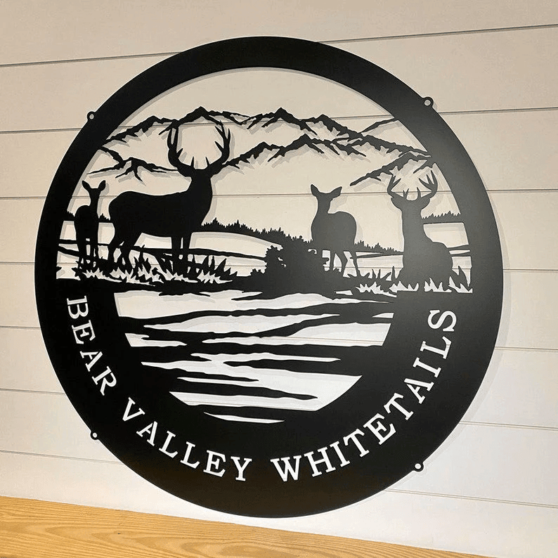 Personalized Deer & Mountain Sign Custom Metal Sign Hunting Cabin Sign