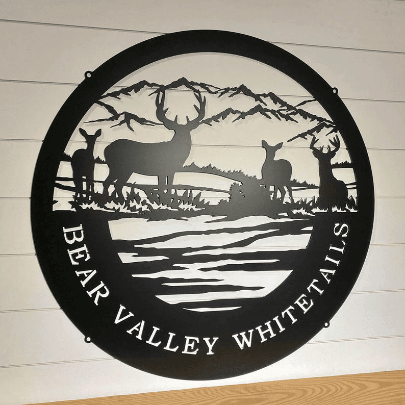 Personalized Deer & Mountain Sign Custom Metal Sign Hunting Cabin Sign