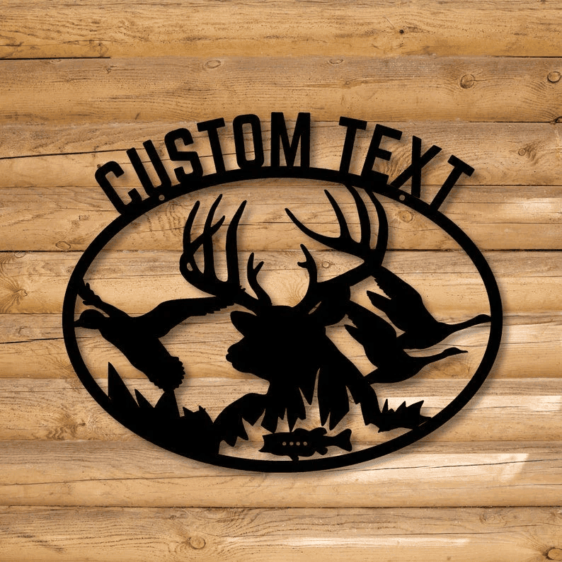Personalized Deer Duck Fish Sign. Metal Name Hunting Sign Gift For Hunter Farmhouse Decor Christmas Gift For Him Camp
