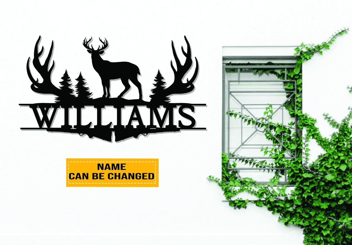 Personalized Deer Hunting Metal Sign Deer Sign Hunting Monogram Farmhouse Sign Family Name Sign Man Cave Hunter Gift