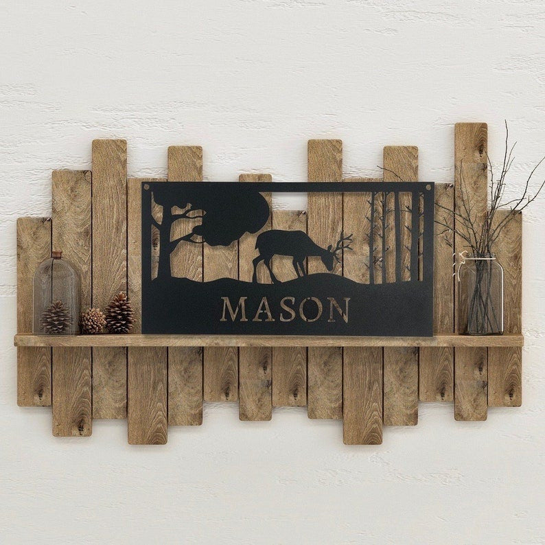Personalized Deer Scene Metal Sign Family Name Sign Housewarming Gift Personalized Metal Wall Art