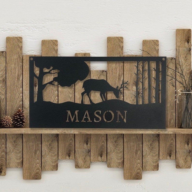 Personalized Deer Scene Metal Sign Family Name Sign Housewarming Gift Personalized Metal Wall Art
