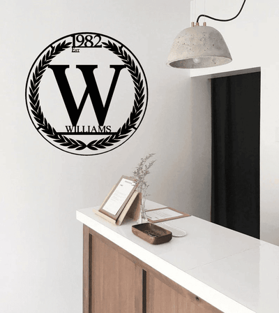 Personalized Family Name Leaves Metal Sign Housewarming Gift Door Hanger Wedding Gift Metal Monogram Sign