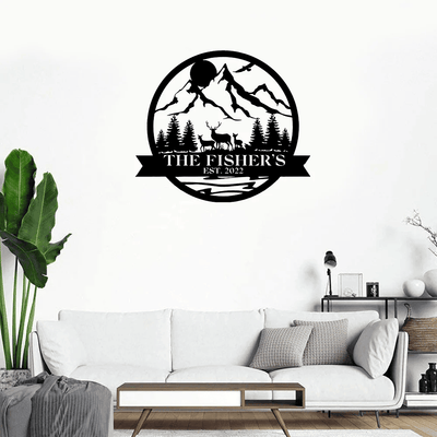 Personalized Family Name Date Deer Doe Fawn Hunting Hunter Metal Sign Monogram Custom Outdoor Cabin Lodge Camp Wall