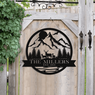 Personalized Family Name Date Deer Doe Fawn Hunting Hunter Metal Sign Monogram Custom Outdoor Cabin Lodge Camp Wall