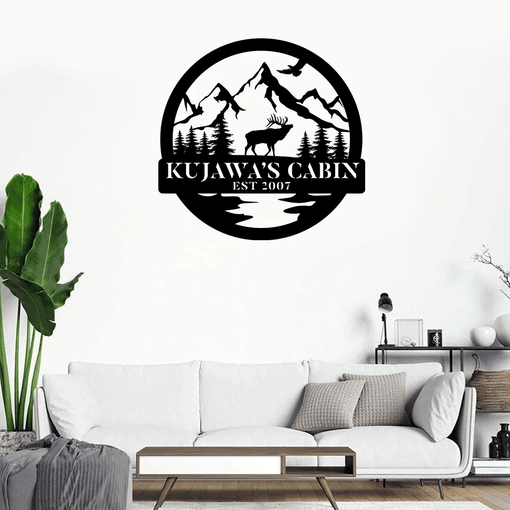 Personalized Family Name Date Elk Deer Hunting Hunter Metal Sign Monogram Custom Outdoor Cabin Lodge Camp Wall Decor Art