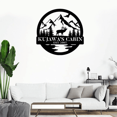 Personalized Family Name Date Elk Deer Hunting Hunter Metal Sign Monogram Custom Outdoor Cabin Lodge Camp Wall Decor Art