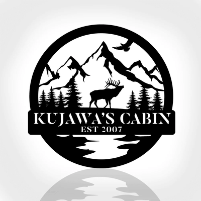Personalized Family Name Date Elk Deer Hunting Hunter Metal Sign Monogram Custom Outdoor Cabin Lodge Camp Wall Decor Art
