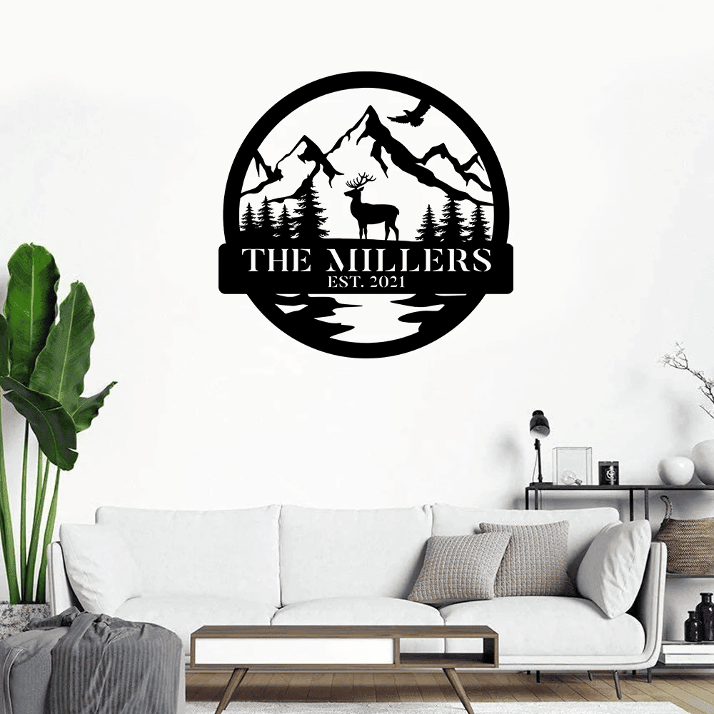 Personalized Family Name Date Moose Deer Hunting Hunter Metal Sign Monogram Custom Outdoor Cabin Lodge Camp Wall Decor