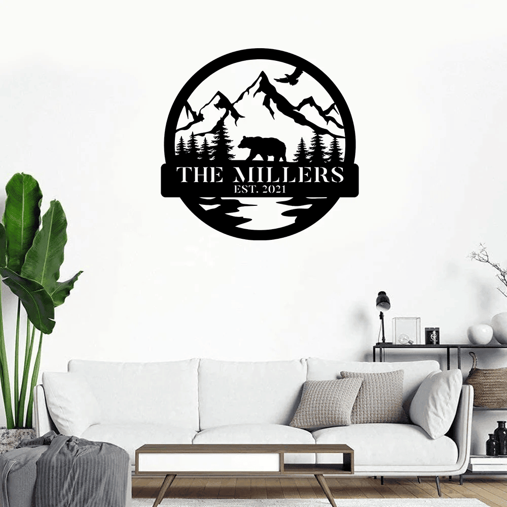 Personalized Family Name Date Bear Hunting Hunter Metal Sign Monogram Custom Outdoor Cabin Lodge Camp Wall Decor Art