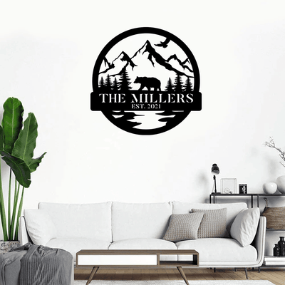 Personalized Family Name Date Bear Hunting Hunter Metal Sign Monogram Custom Outdoor Cabin Lodge Camp Wall Decor Art