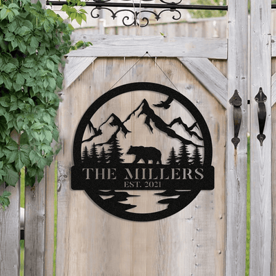 Personalized Family Name Date Bear Hunting Hunter Metal Sign Monogram Custom Outdoor Cabin Lodge Camp Wall Decor Art