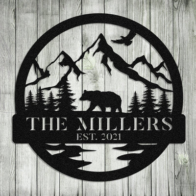 Personalized Family Name Date Bear Hunting Hunter Metal Sign Monogram Custom Outdoor Cabin Lodge Camp Wall Decor Art