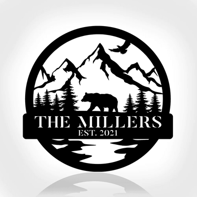 Personalized Family Name Date Bear Hunting Hunter Metal Sign Monogram Custom Outdoor Cabin Lodge Camp Wall Decor Art